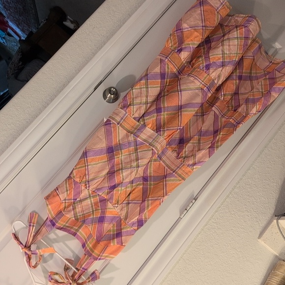 Anthropologie - Kachel - Tie Strap Linen Plaid Maxi Dress - Picture 8 of 12